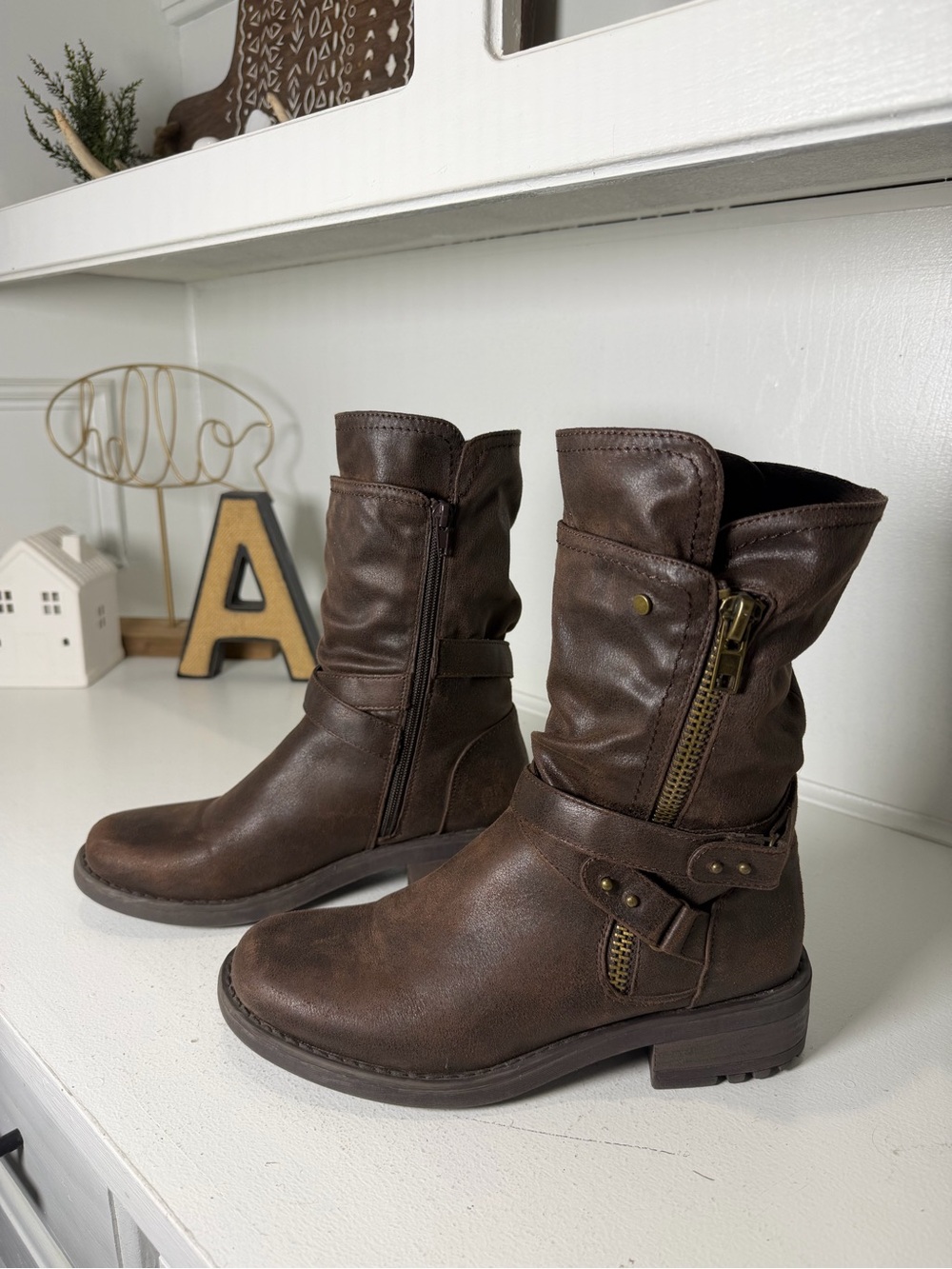 Carlos by Carlos Santana Womens 8.5 Brown Moto Harness Western Boots
